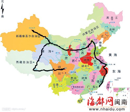 2006年林庭鸿按这个路线环游了大半个中国