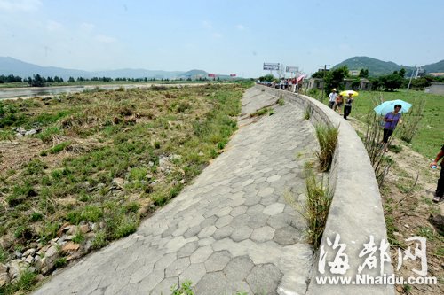 文/图) 昨日上午,福州仓山城门镇下洋村村民发现,村口附近的防洪堤坝