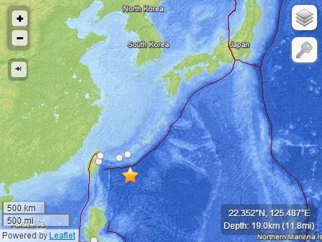 日本石垣岛东南259公里处发生4.6级地震