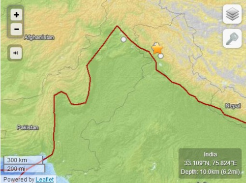 印度西北部发生5.7级地震震源深度10公里（图）