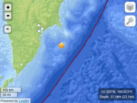 俄远东海域发生6.0级地震震源深度36.7公里