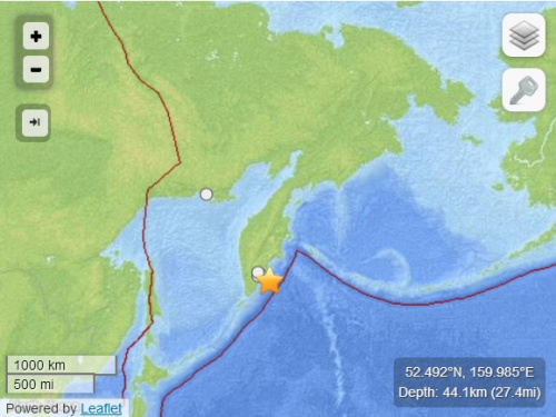 俄罗斯远东海域发生5.9级地震震源深度44公里