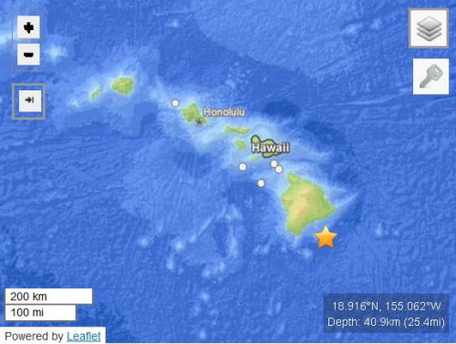 夏威夷群岛海域发生5.6级地震震源深度40.9公里